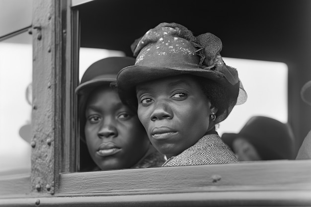 Free Photo black and white vintage scene with people migrating to rural zones in old times