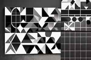 Free photo a black and white wallpaper with geometric shapes.