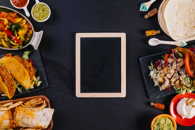 Blackboard among Mexican food