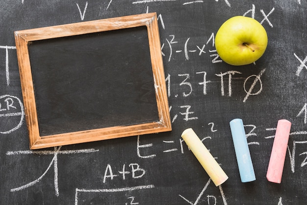 Blackboard with calculations and frame