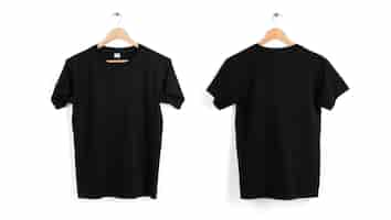 Free photo blank black t-shirt hanger isolated on white space.