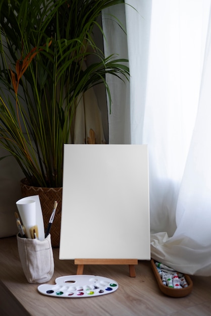 Blank canvas for painting indoors still life