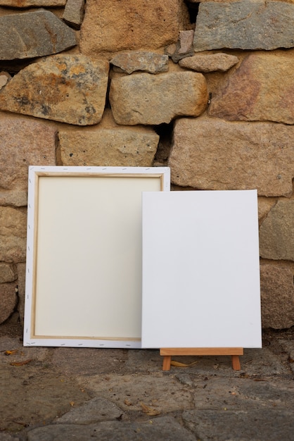 Free photo blank canvas for painting outdoors still life