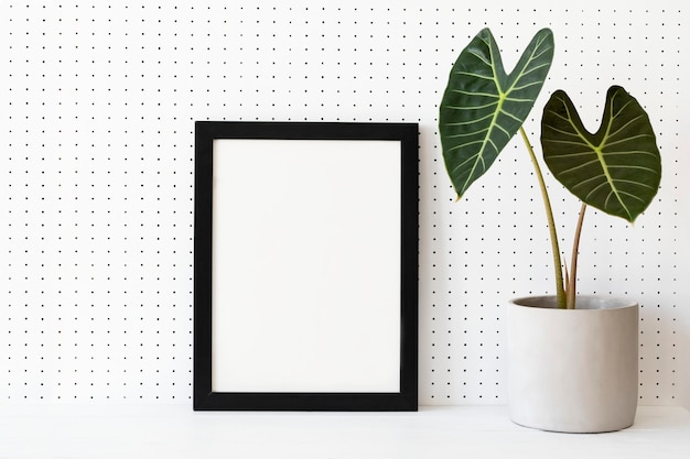 Free Photo blank frame on plant shelf home decor ideas