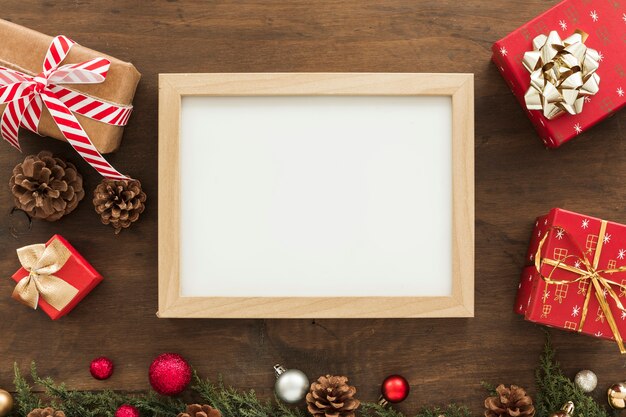 Blank frame with gift boxes 