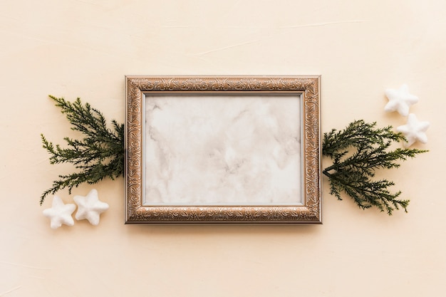 Free photo blank frame with green branches