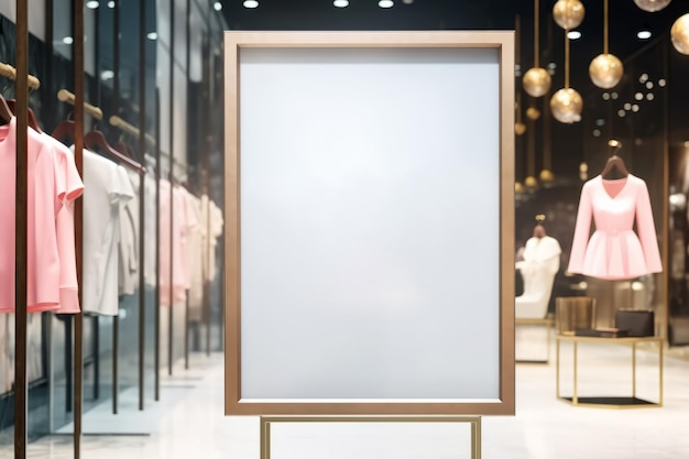 Free photo blank image of poster in modern womens clothing shop