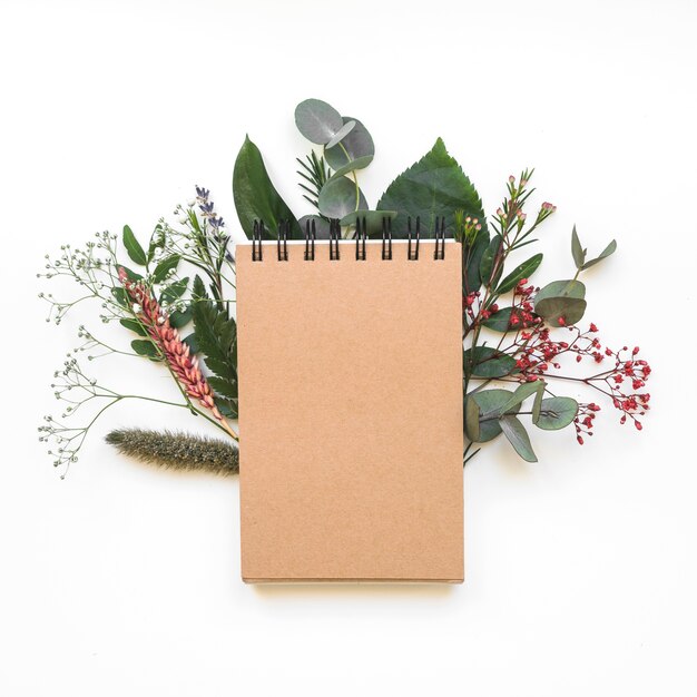 Blank notepad concept with leaves