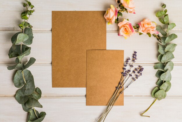 Blank stationery set with flowers and cardboard