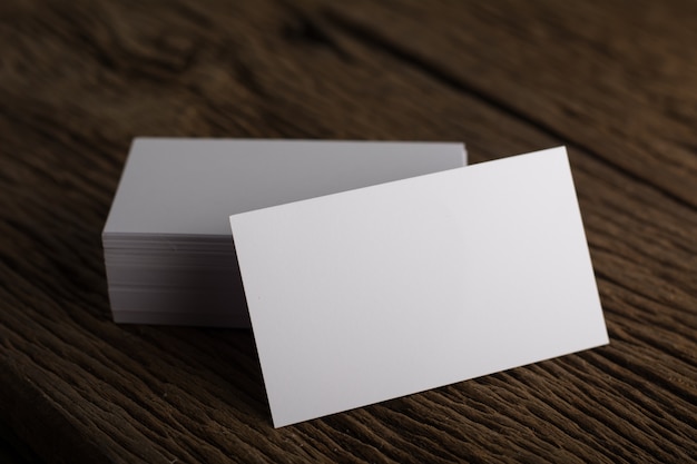 Blank white Business card presentation of Corporate identity on wood background