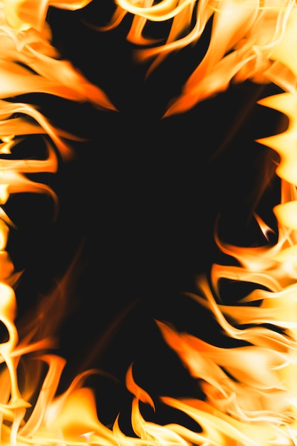 Free photo blazing flame background, orange frame realistic fire image