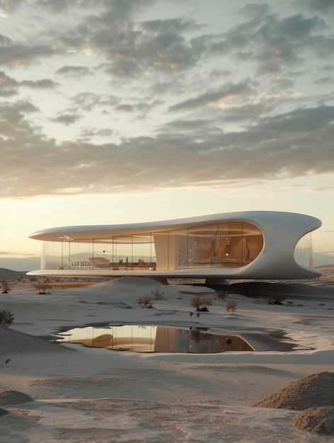 Free photo blending futuristic building seamlessly into desert landscape