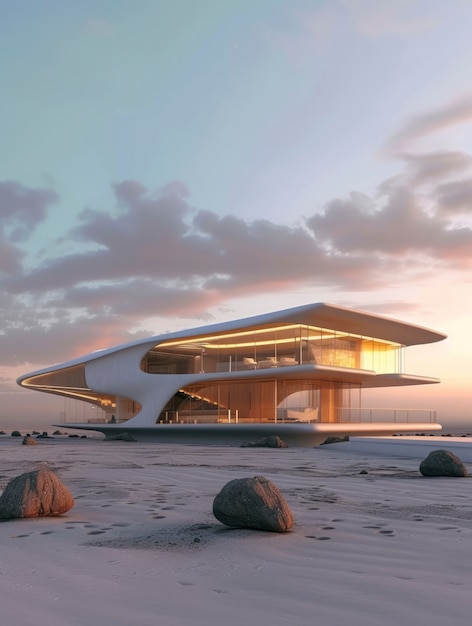 Blending futuristic building seamlessly into desert landscape