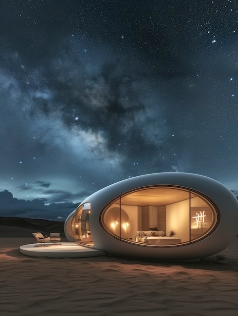 Blending futuristic building seamlessly into desert landscape