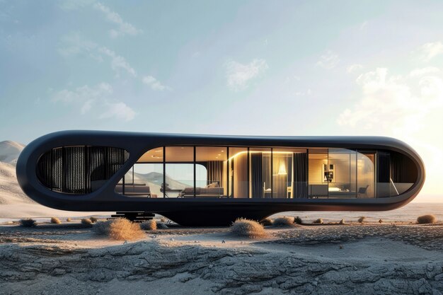 Blending futuristic building seamlessly into desert landscape