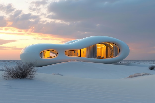 Blending futuristic building seamlessly into desert landscape