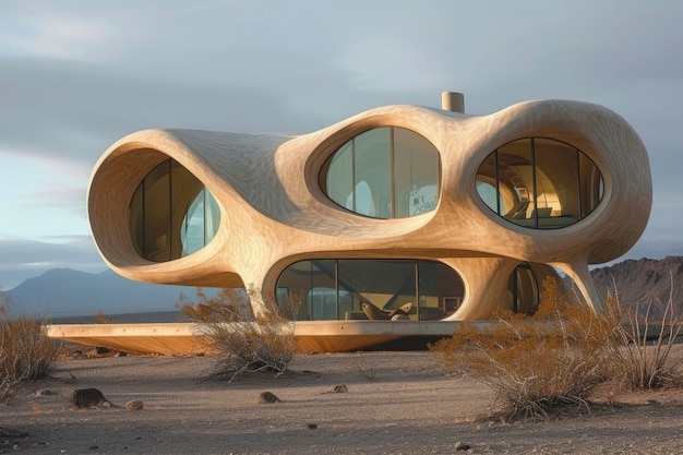 Free photo blending futuristic building seamlessly into desert landscape