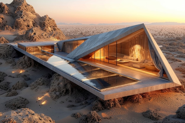 Blending futuristic building seamlessly into desert landscape