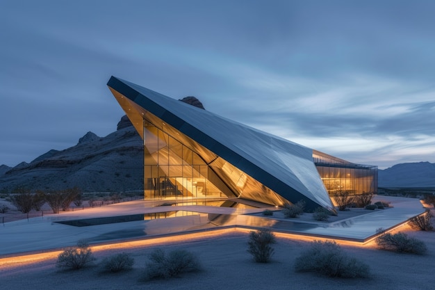 Free photo blending futuristic building seamlessly into desert landscape