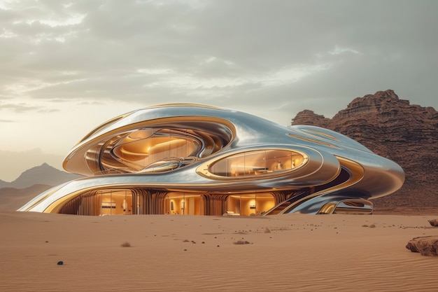 Free photo blending futuristic building seamlessly into desert landscape