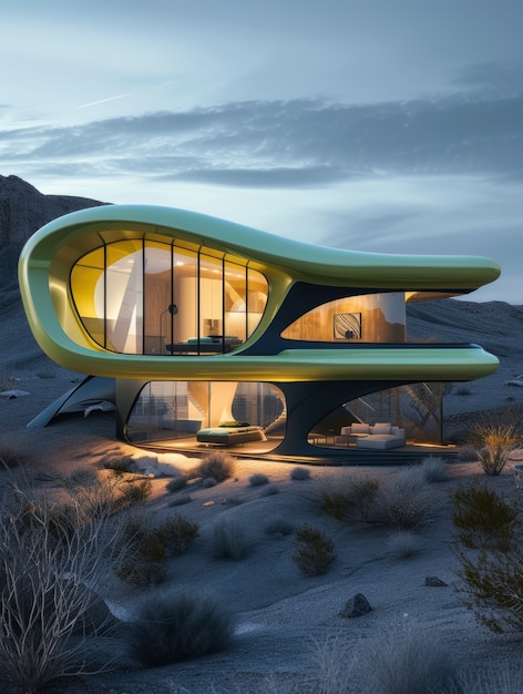 Free photo blending futuristic building seamlessly into desert landscape