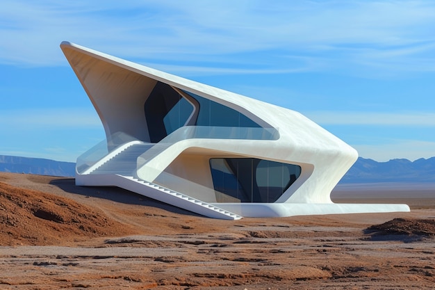 Free photo blending futuristic building seamlessly into desert landscape