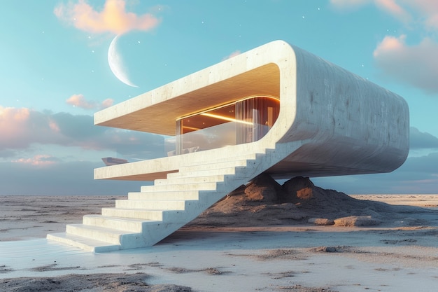 Free Photo blending futuristic building seamlessly into desert landscape