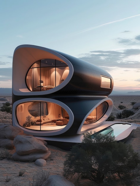 Free photo blending futuristic building seamlessly into desert landscape