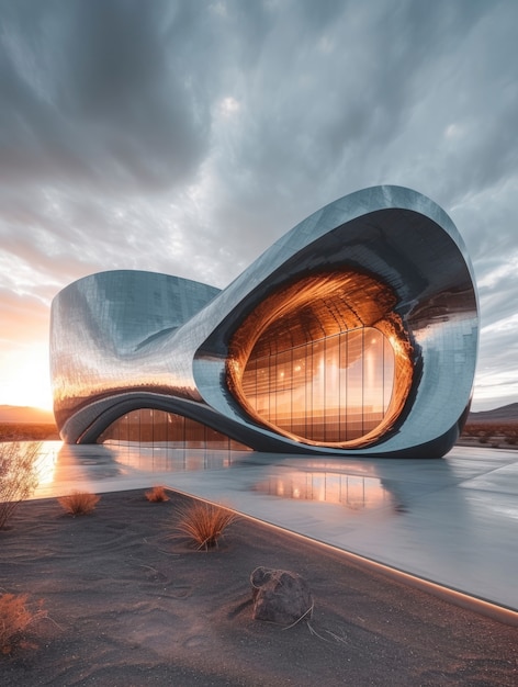 Free Photo blending futuristic building seamlessly into desert landscape