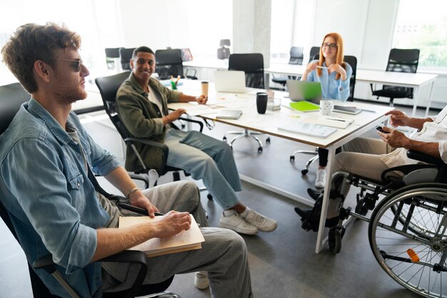 Blind person working at an inclusive office job