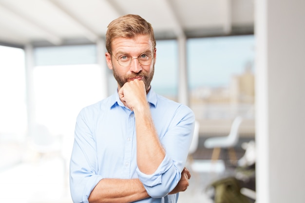 blond businessman happy expression