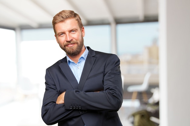 blond businessman happy expression