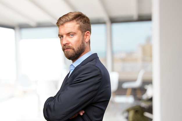 blond businessman happy expression