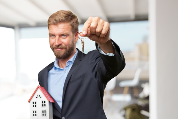 blond businessman happy expression