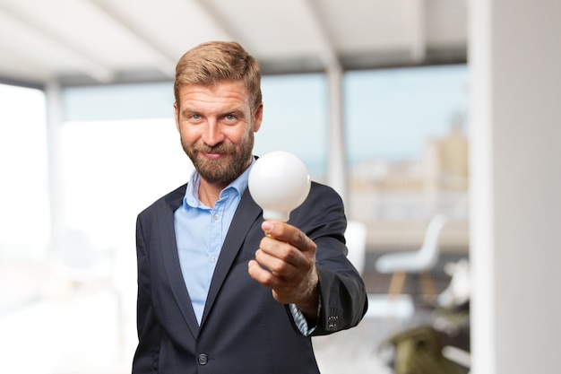 blond businessman happy expression