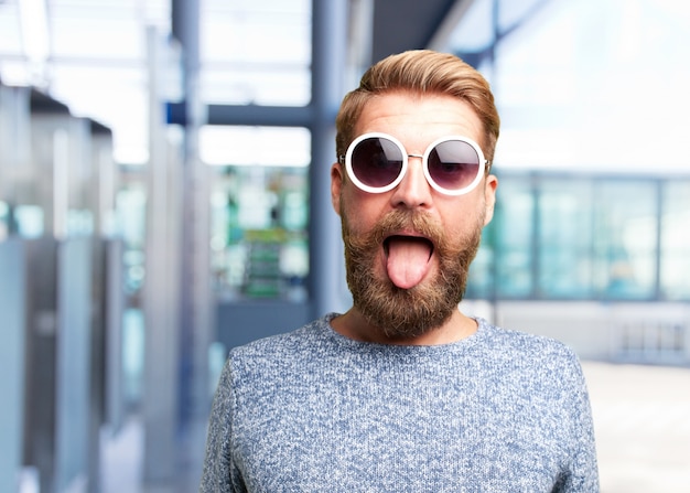 blond hipster man. happy expression