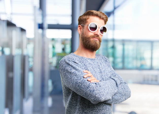 blond hipster man. happy expression