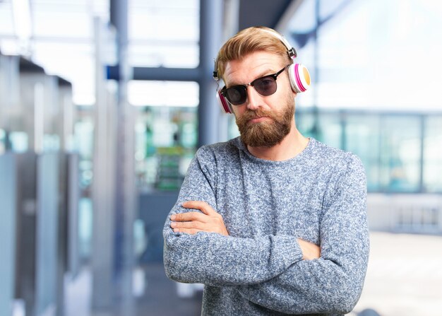 blond hipster man. happy expression