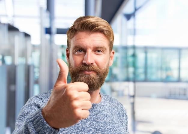 blond man. happy expression