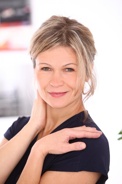 Blond woman smiling