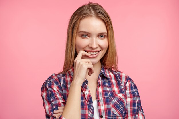 Blonde woman in striped shirt