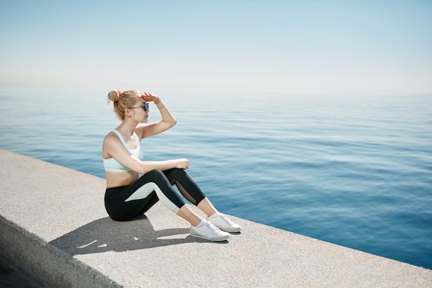 Blonde woman wearing sportswear