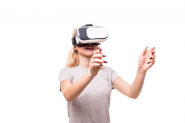 Free Photo blondie with red nails plays games in vr-glasses