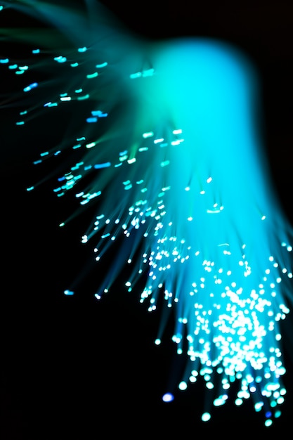 Free photo blue abstract cascade by optical fibers