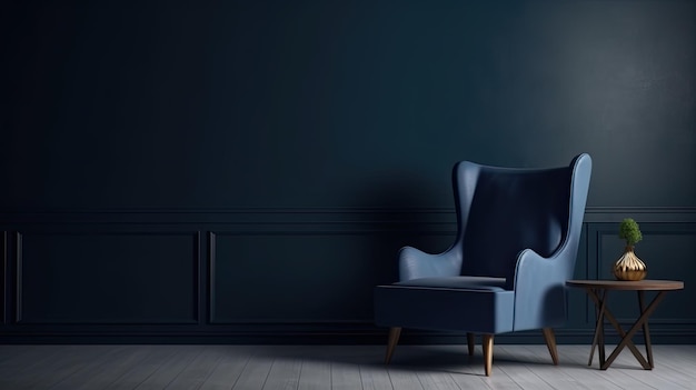 Blue armchair against blue wall in living room interior Elegant interior design with copy space Ai generative