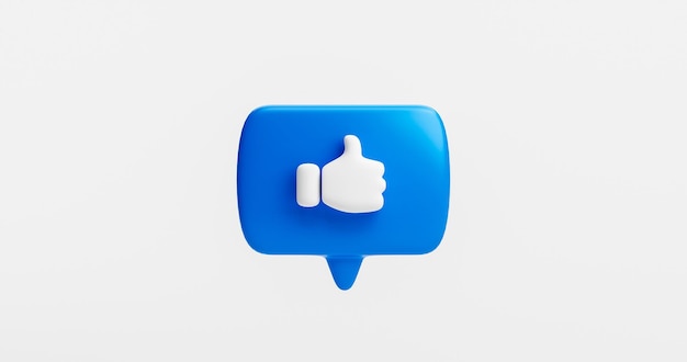 Free photo blue bubble like button or icon thumbs up or like sign feedback concept on white background 3d rendering