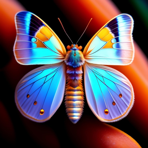 Free photo a blue butterfly with orange and yellow wings is shown.