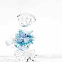 Free photo blue carnation falling into water