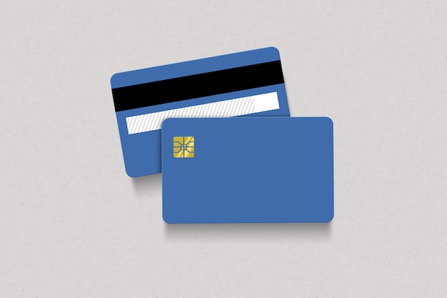 Blue credit card front and back isolated