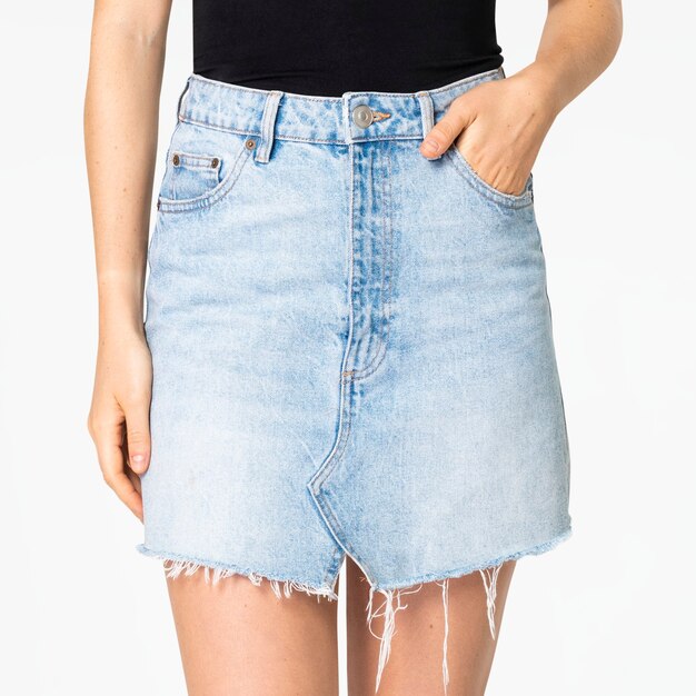 Blue denim mini skirt with design space women’s street apparel